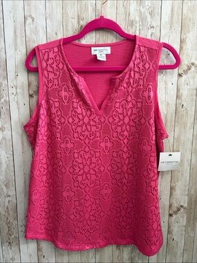 🆕 🌖 Liz Claiborne Hot Pink Crochet V-Neck Sleeveless Top